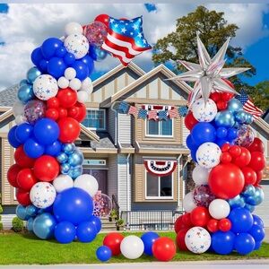 Red White and Blue Balloons Garland Arch Kit with Confetti Print Star Balloons f